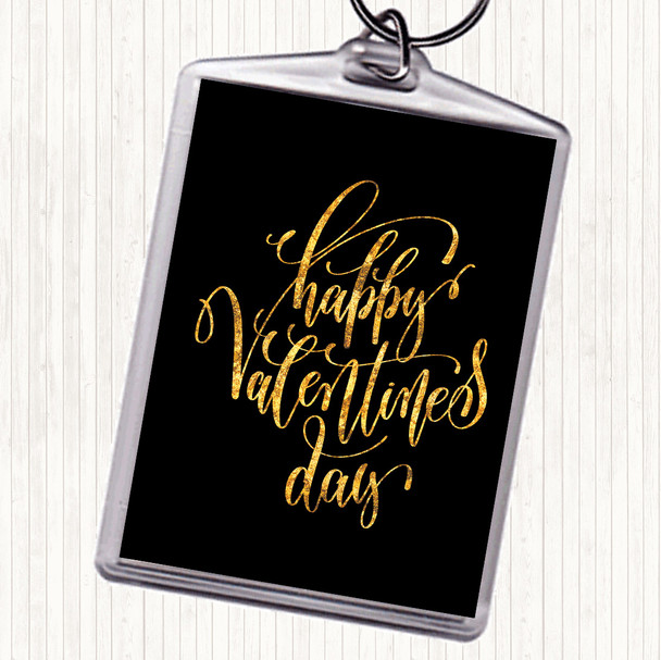 Black Gold Happy Valentines Quote Bag Tag Keychain Keyring