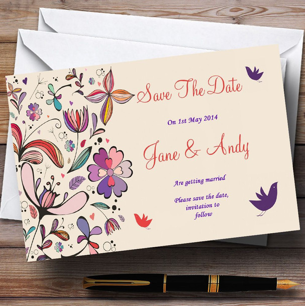 Purple Cream Pretty Personalised Wedding Save The Date Cards