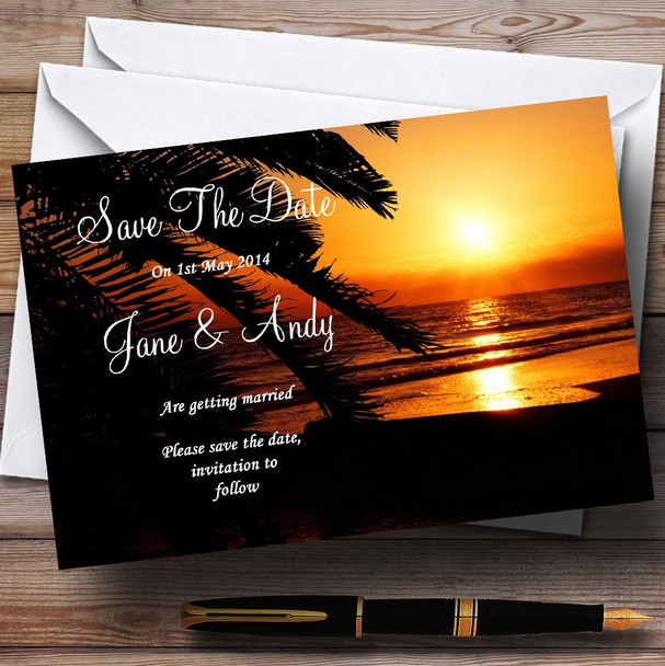 Gorgeous Florida Sunset Beach Personalised Wedding Save The Date Cards