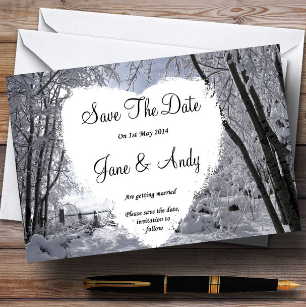 Winter Wedding Snow Scene Personalised Wedding Save The Date Cards