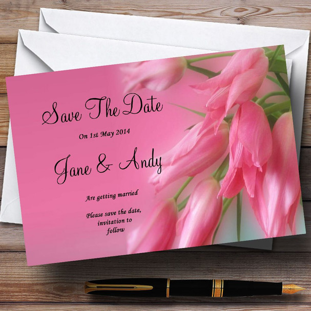 Warm Pink Flowers Personalised Wedding Save The Date Cards