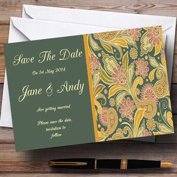 Green Yellow Orange Vintage Personalised Wedding Save The Date Cards