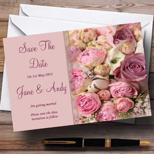 Absolutely Beautiful Pink Flowers Personalised Wedding Save The Date Cards