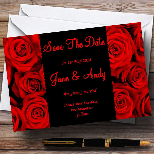 Gorgeous Deep Red Rose Personalised Wedding Save The Date Cards