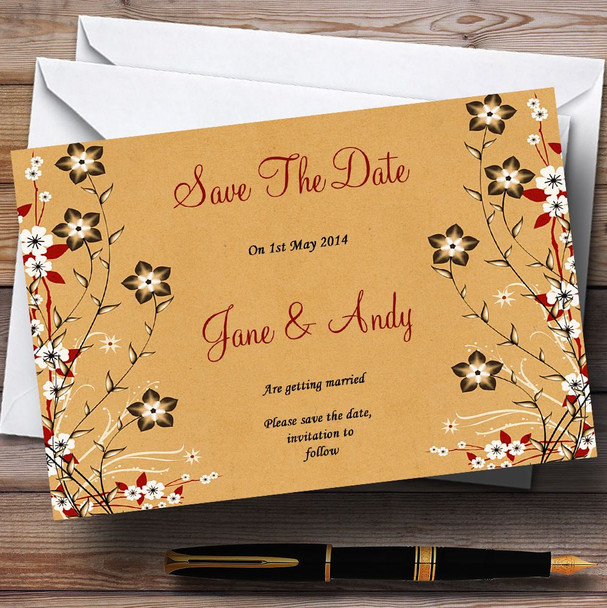 Vintage Flowers & Leaves  Personalised Wedding Save The Date Cards