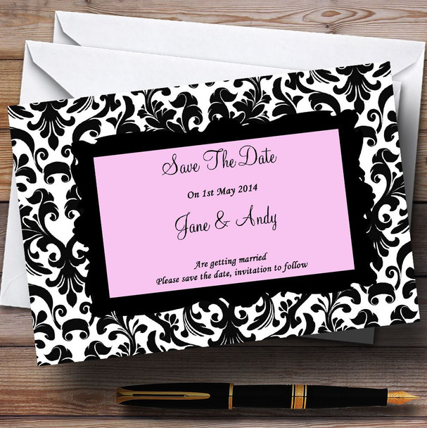 Black & Pink Damask Personalised Wedding Save The Date Cards
