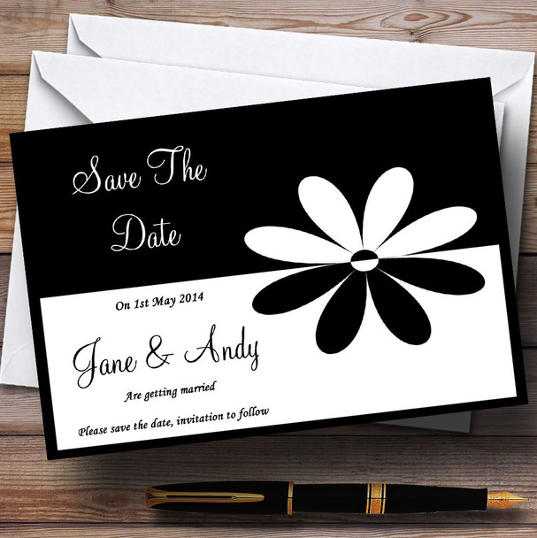 Black & White Flower Personalised Wedding Save The Date Cards
