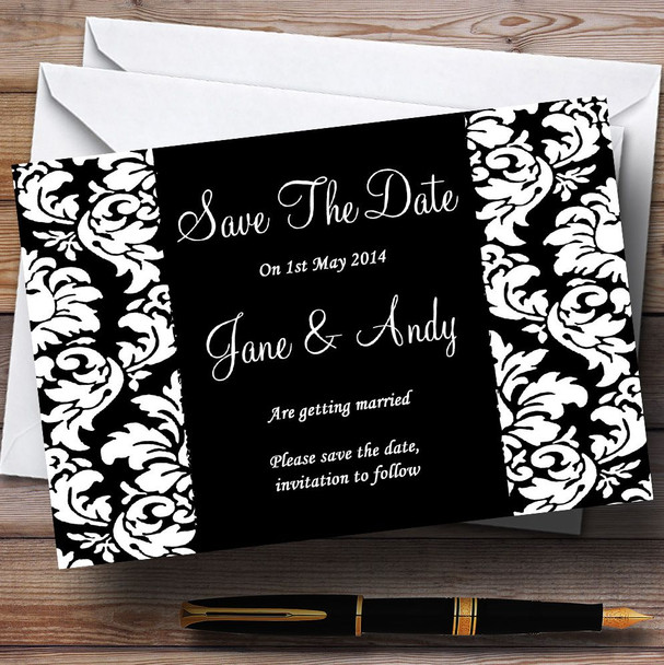 Floral Black White Damask Personalised Wedding Save The Date Cards