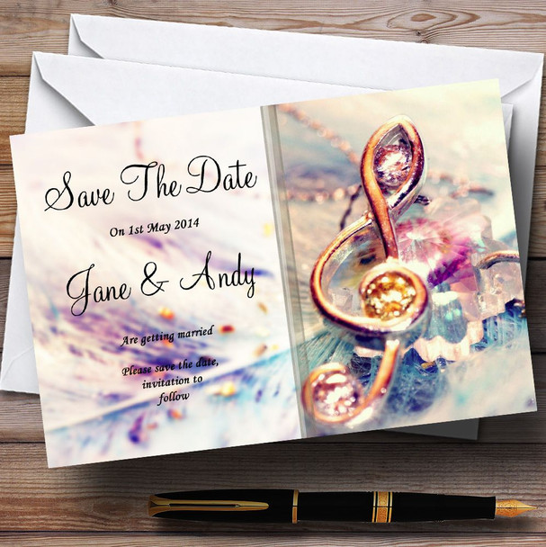 Music Treble Clef Personalised Wedding Save The Date Cards