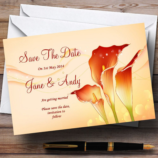 Red Orange Lily Personalised Wedding Save The Date Cards