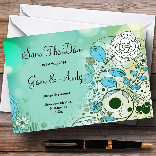 Aqua Turquoise Personalised Wedding Save The Date Cards