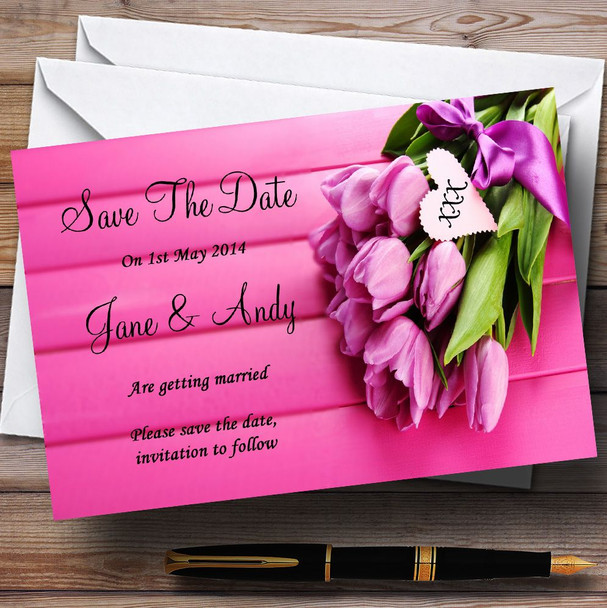 Pink Tulips Personalised Wedding Save The Date Cards