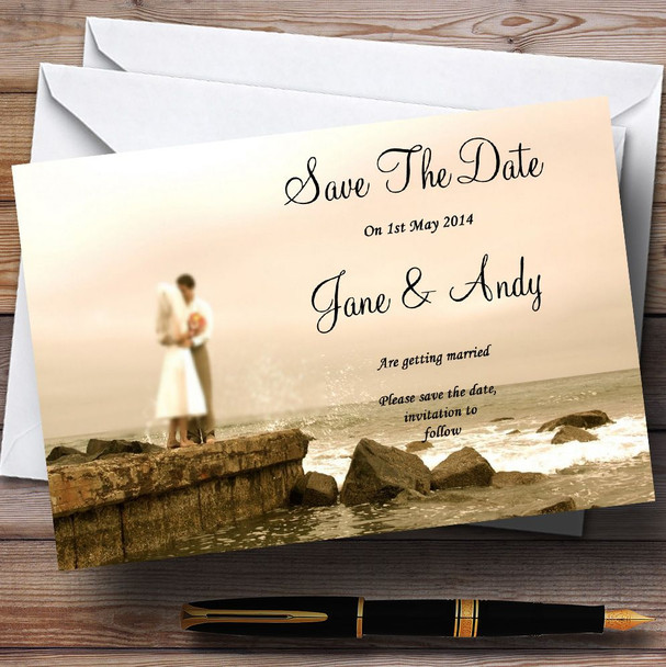 Romantic Couple On The Beach Personalised Wedding Save The Date Cards