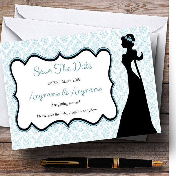 Blue Bride Silhouette Personalised Wedding Save The Date Cards