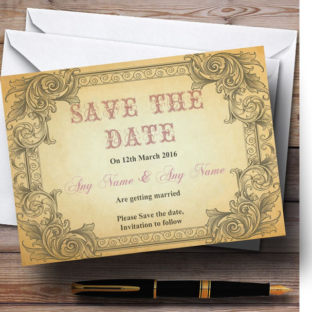 Typography Vintage Pale Pink Postcard Personalised Wedding Save The Date Cards
