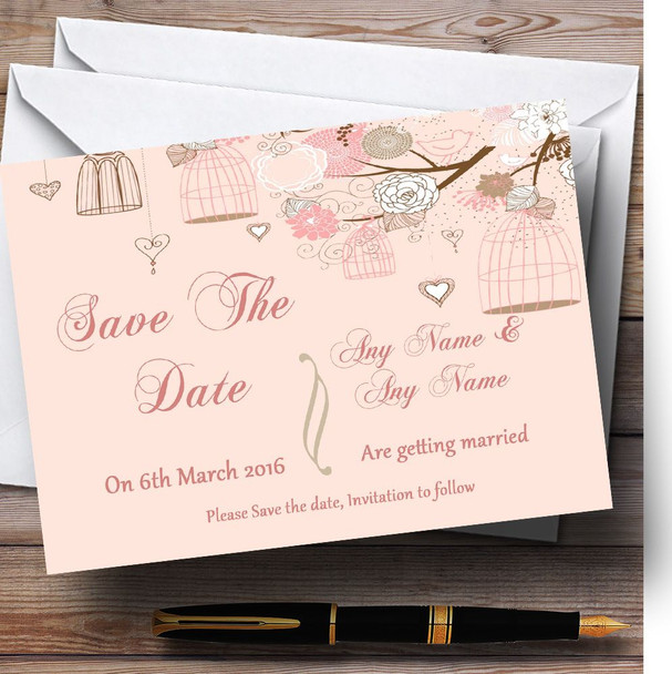 Coral Peach Vintage Birdcage Personalised Wedding Save The Date Cards