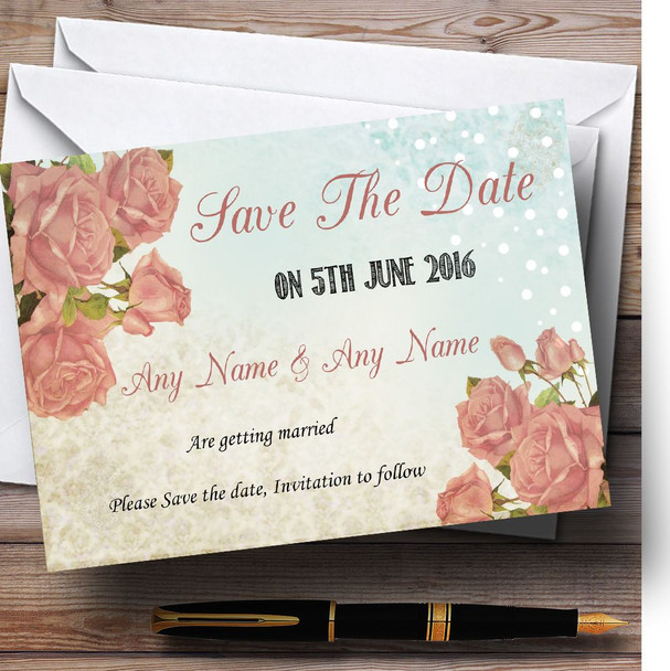 Shabby Chic Vintage Floral Classic Light Personalised Wedding Save The Date Cards