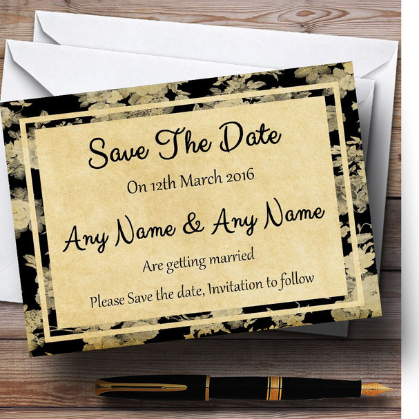 Vintage Black Roses Postcard Style Personalised Wedding Save The Date Cards