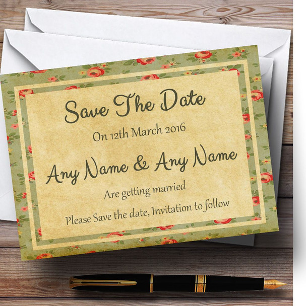 Vintage Shabby Chic Floral Postcard Style Personalised Wedding Save The Date Cards