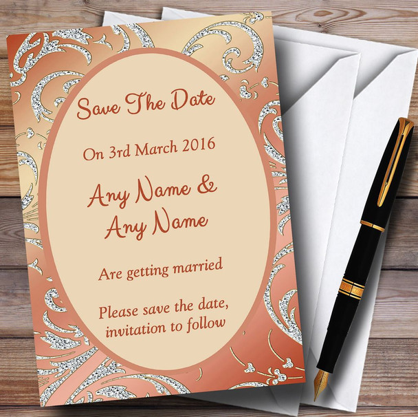 Coral Peach Cream Diamond Wedding Save The Date Cards