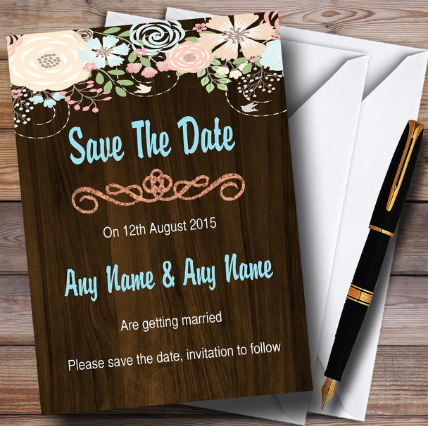 Shabby Chic Pastel And Wood Personalised Wedding Save The Date Cards