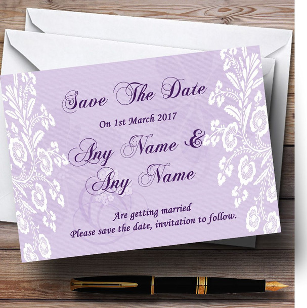 Vintage Lace Lilac Chic Personalised Wedding Save The Date Cards