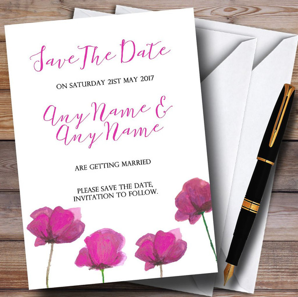 Stunning Watercolour Poppies Pink Personalised Wedding Save The Date Cards