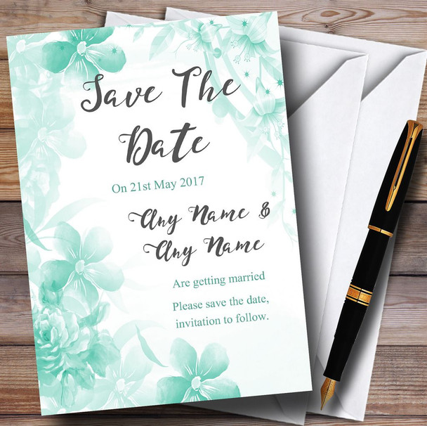 Green Watercolour Floral Personalised Wedding Save The Date Cards