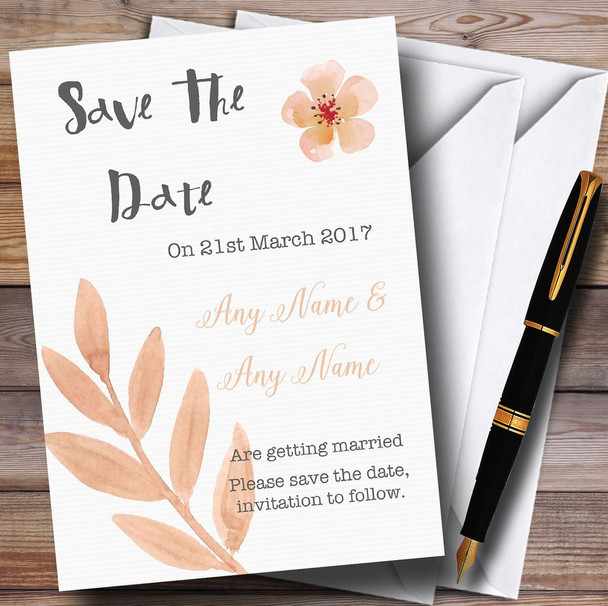Watercolour Subtle Coral Pink Peach Personalised Wedding Save The Date Cards