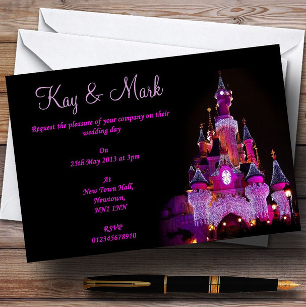 Pink Disney Castle Personalised Wedding Invitations