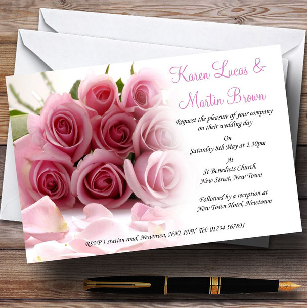 Baby Pink Roses Personalised Wedding Invitations