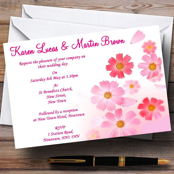 Pink Flowers Pretty Personalised Wedding Invitations