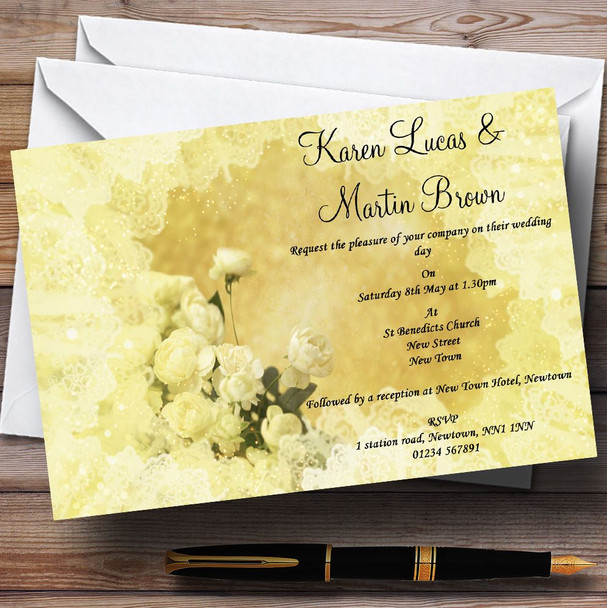 Yellow Cream Lace Personalised Wedding Invitations