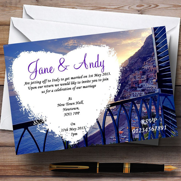 Amalfi Coast Italy Heart Personalised Wedding Invitations