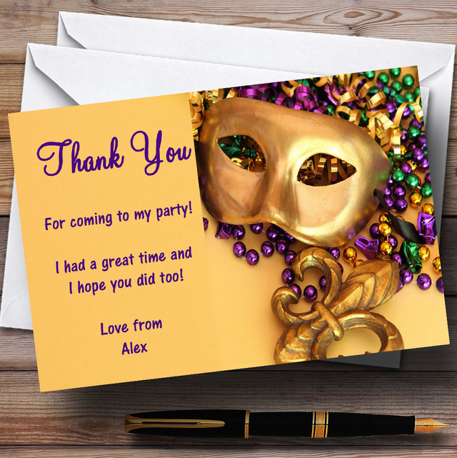 Mardi Gras Personalised Party Thank You Cards - The Card Zoo