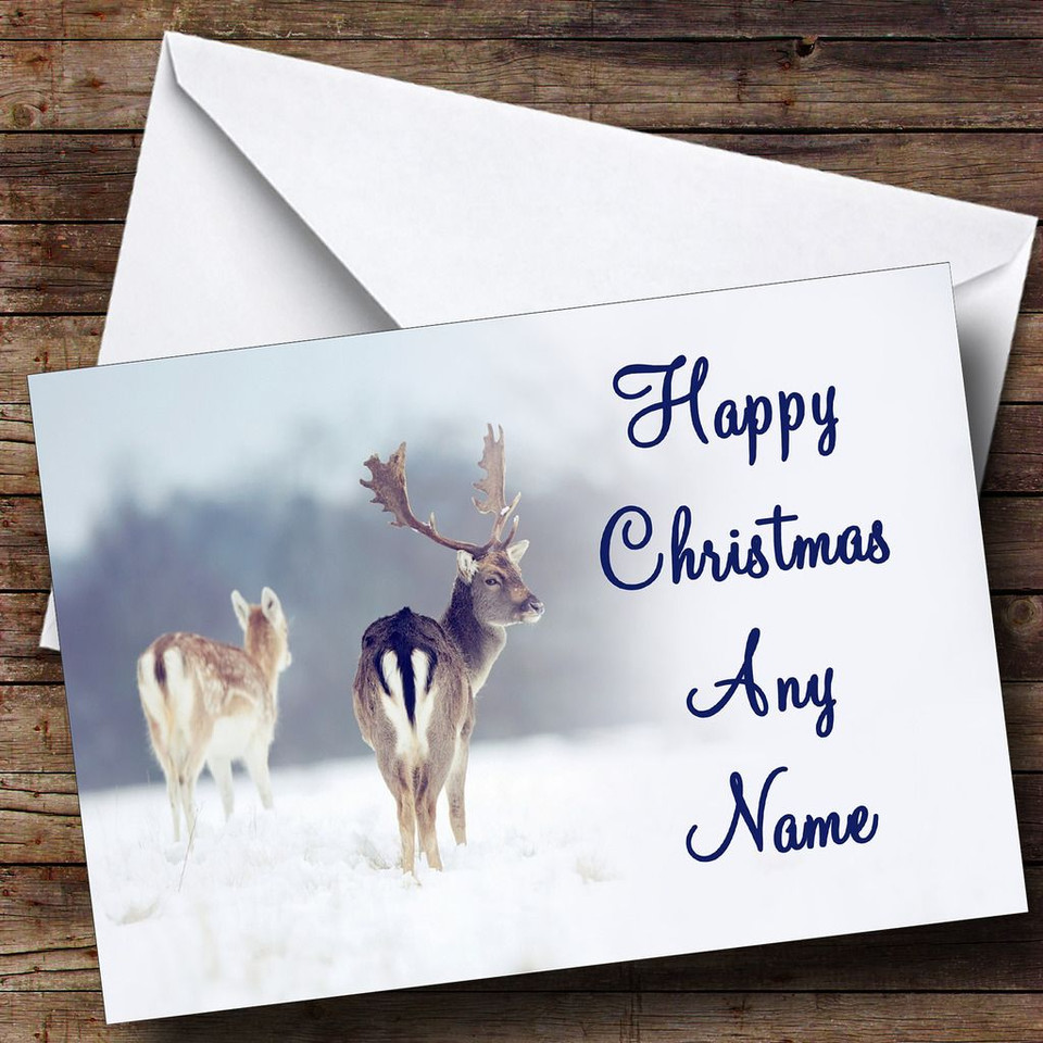 Brown & Gold Flying Reindeer Personalised Christmas Card - The Card Zoo