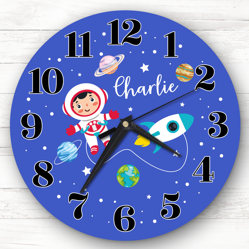 Rocket Space Boy Blue Personalised Gift Personalised Clock - The Card Zoo