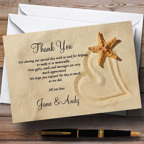Sandy Beach Romantic Personalised Wedding Thank You Cards - The Card Zoo