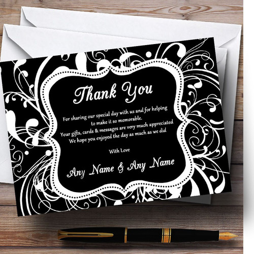 Black and White Swirl Deco Personalised Wedding Thank You Cards - The ...