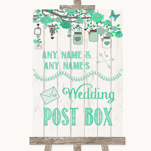 Green Rustic Wood Card Post Box Personalised Wedding Sign - The Card Zoo