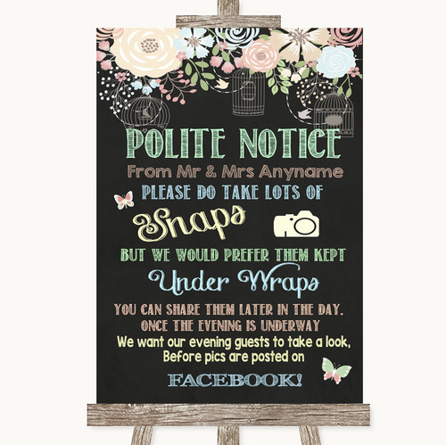 Shabby Chic Chalk Don't Post Photos Facebook Personalised Wedding Sign ...