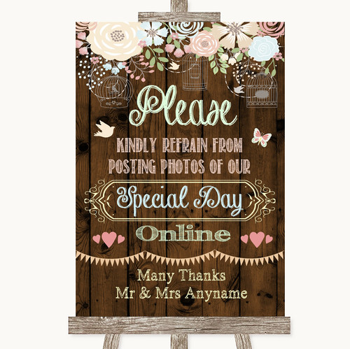 Rustic Floral Wood Don't Post Photos Online Social Media Wedding Sign ...