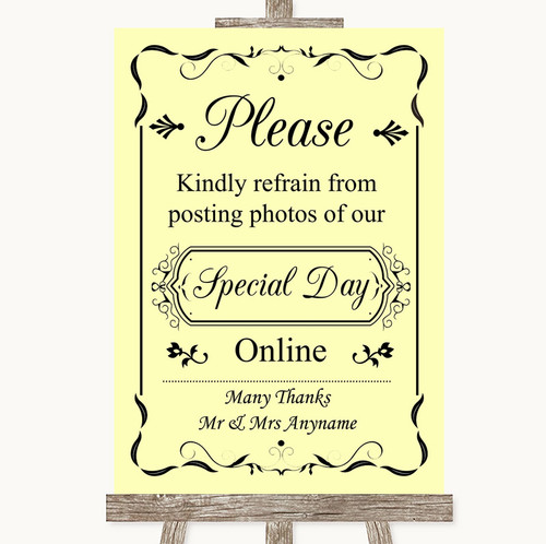 Yellow Don't Post Photos Online Social Media Personalised Wedding Sign ...