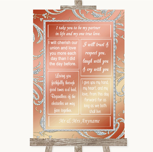 Coral Pink Romantic Vows Personalised Wedding Sign - The Card Zoo