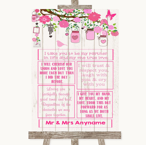 Pink Rustic Wood Romantic Vows Personalised Wedding Sign - The Card Zoo