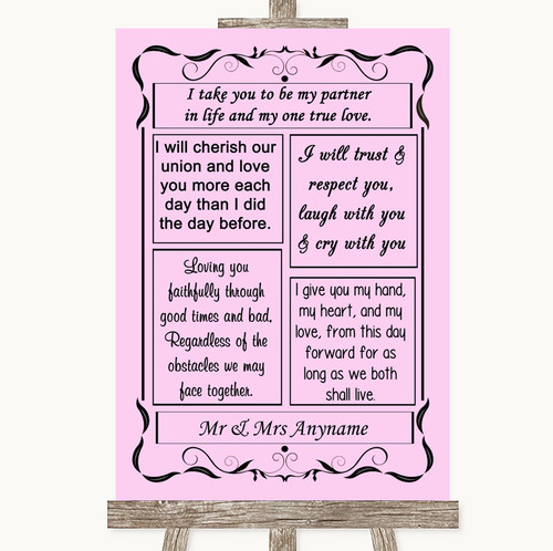 Pink Romantic Vows Personalised Wedding Sign - The Card Zoo