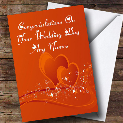 Orange Love Heart Romantic Personalised Wedding Day Card - The Card Zoo