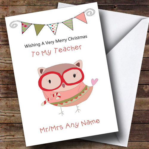 Doodle Owl Teacher Personalised Christmas Card - The Card Zoo