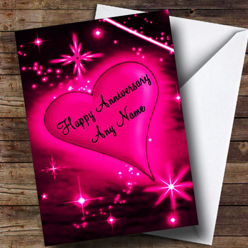 Hot Pink Love Heart Personalised Anniversary Card - The Card Zoo