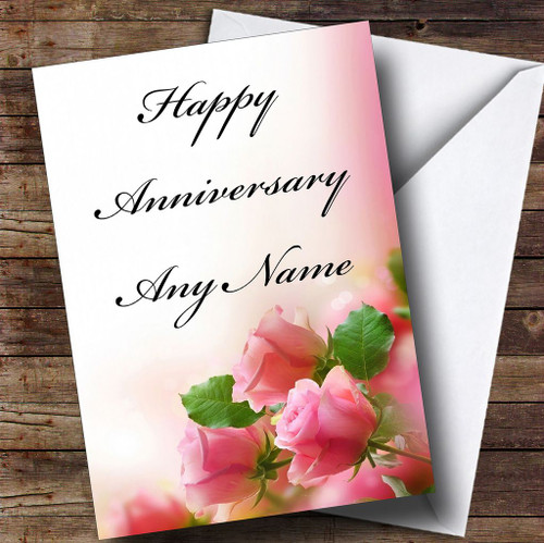 Cute Pink Roses Personalised Anniversary Card - The Card Zoo
